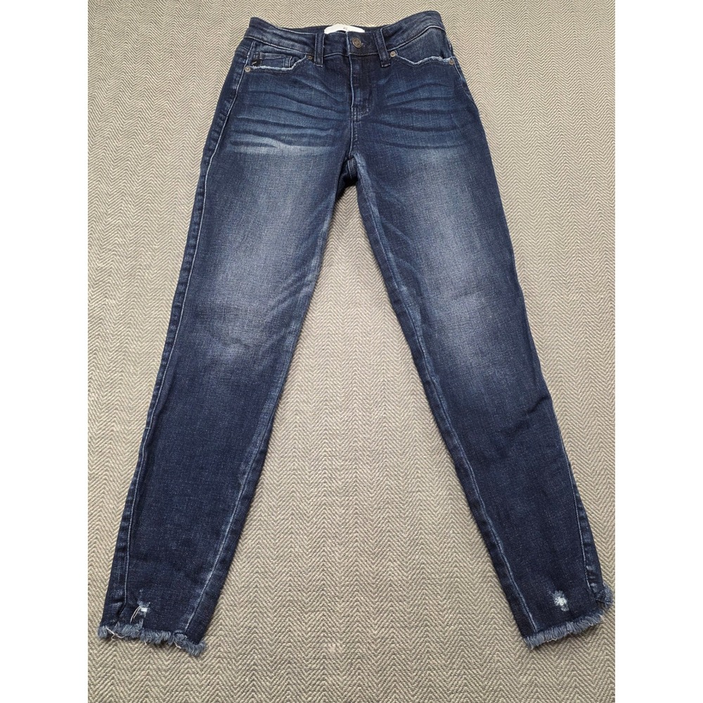 KanCan Jeans Women Dark High Rise Skinny Distressed Frayed Hem KC8558D Size 5